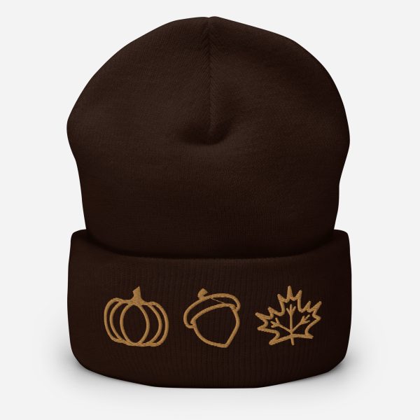 Pumpkin, Acorn, and Maple Leaf Embroidered Beanie